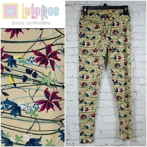LuLaRoe One Size (2-10) So Soft Legging Tan Floral - Picture 1 of 8